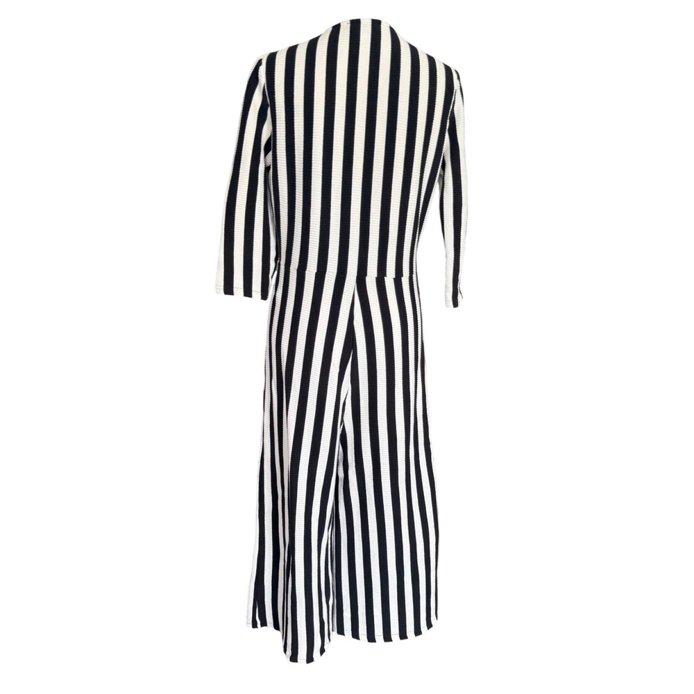 Lea & Viola Black White Striped Wide Leg Jumpsuit Twist Front V Neck Size Large - Picture 5 of 13